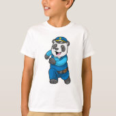 警察帽を被った警察官としてのパンダ Tシャツ (正面)