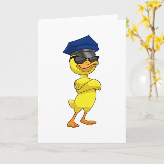 警察帽を被った警察官のダック カード (黄色い花)