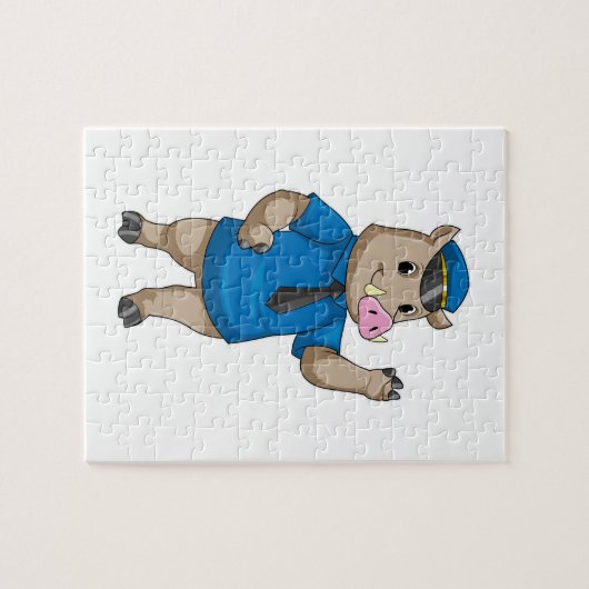 警察帽を被って警察官のように威張る ジグソーパズル (横)