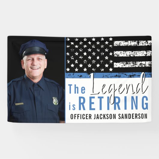 警察引退 薄い青い線の旗の写真 横断幕 (横)