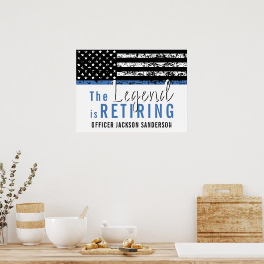 警察引退 薄い青い線の旗 法執行機関 ポスター (キッチン)