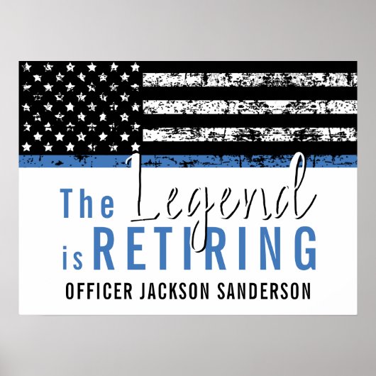 警察引退 薄い青い線の旗 法執行機関 ポスター (正面)
