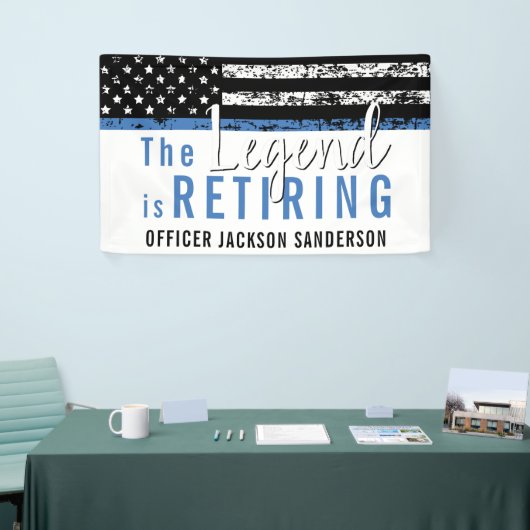 警察引退 薄い青い線 アメリカ国旗 横断幕 (トレードショー)