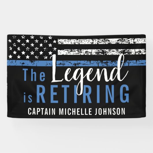 警察引退 薄い青い線 アメリカ国旗 横断幕 (横)