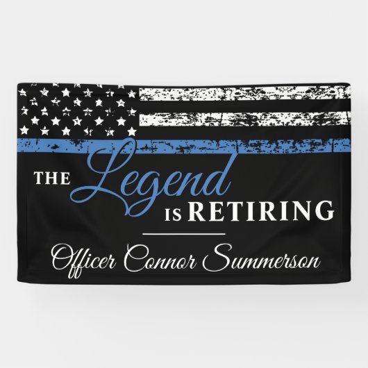 警察引退 薄い青い線 アメリカ国旗 横断幕 (横)