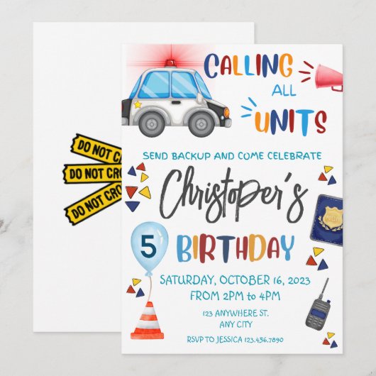 警察招待状誕生会 招待状 (正面/裏面)