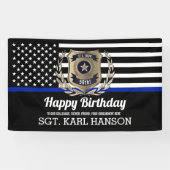 警察旗シンブルーラインハッピーバースデーバナー 横断幕 (横)