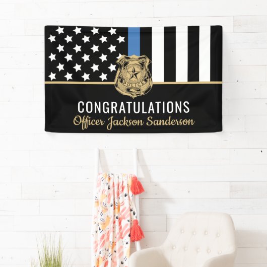 警察旗ブルーラインおめでとう退職パーティー 横断幕 (インサイチュ)