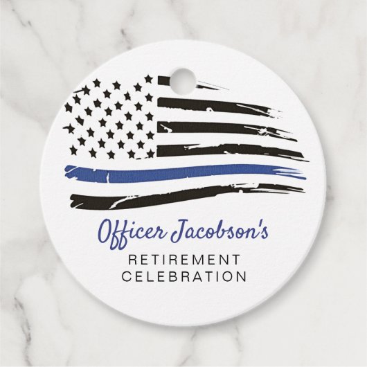 警察水色薄いブルーラインフラッグ退職E フェイバータグ (正面)