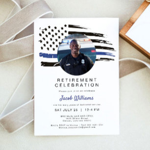 警察水色薄いブルーラインフラッグ退職I 招待状