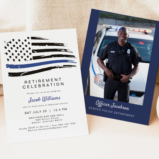 警察水色薄いブルーラインフラッグ退職I 招待状
