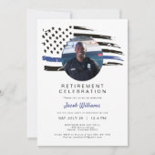 警察水色薄いブルーラインフラッグ退職I 招待状 (正面)