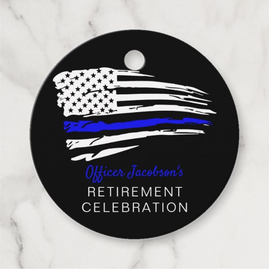 警察水色薄い青い線のフラグ退職 フェイバータグ (正面)