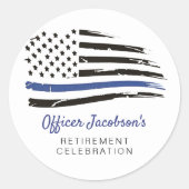 警察水色薄い青い線のフラグ退職 ラウンドシール (正面)