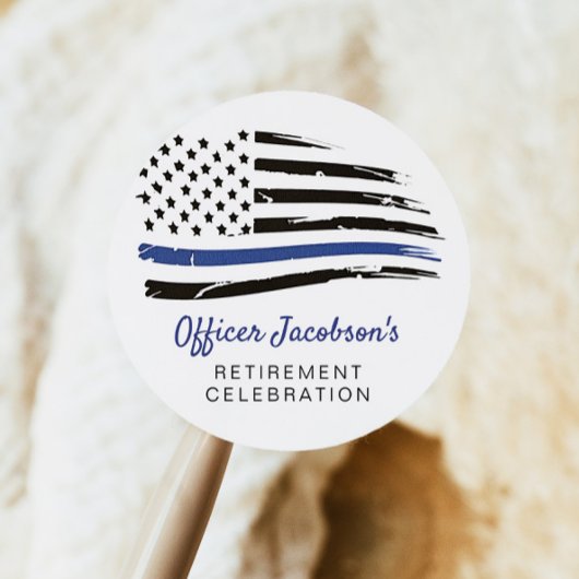 警察水色薄い青い線のフラグ退職 ラウンドシール