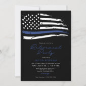 警察水色薄い青い線のフラグ退職 招待状 (正面)