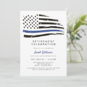 警察水色薄い青い線のフラグ退職 招待状 (スタンド正面)
