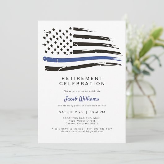 警察水色薄い青い線のフラグ退職 招待状 (スタンド正面)