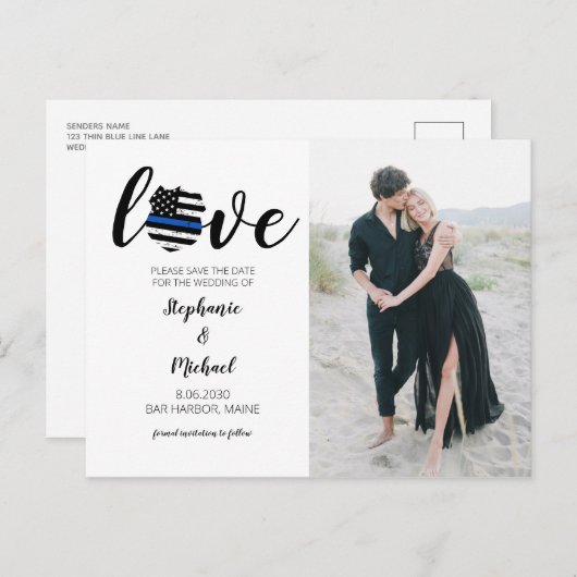 警察法執行写真結婚の救日付 案内ポストカード (正面/裏面)