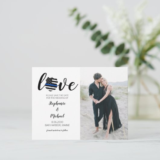 警察法執行写真結婚の救日付 案内ポストカード (スタンド正面)