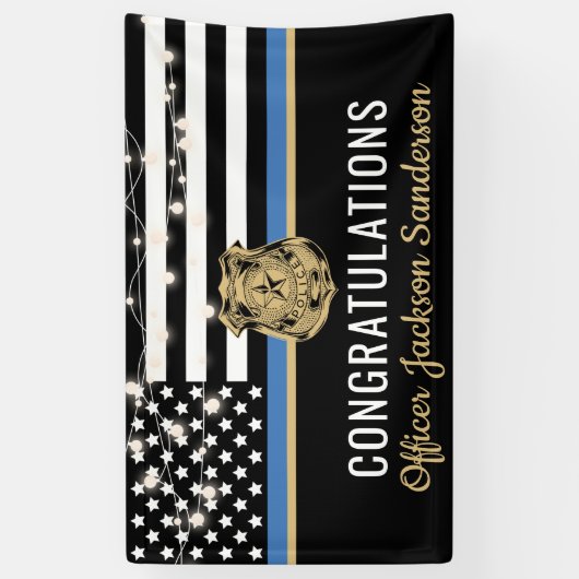 警察法執行退職細い青い線 横断幕 (縦)