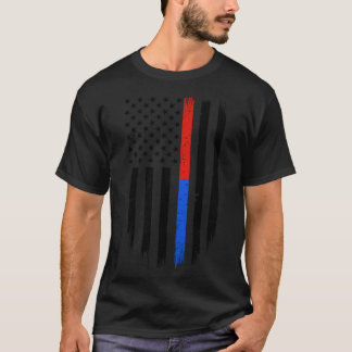 警察消防士をサポートする薄い赤い青い線 Tシャツ