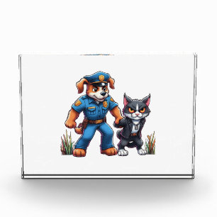 警察犬と卑劣な猫 – ユーモア フォトブロック