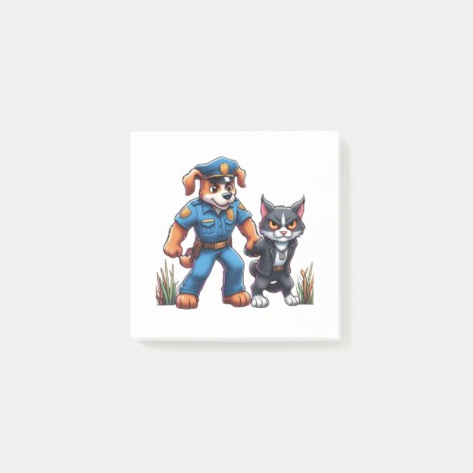 警察犬と卑劣な猫 – ユーモア ポストイット (正面)