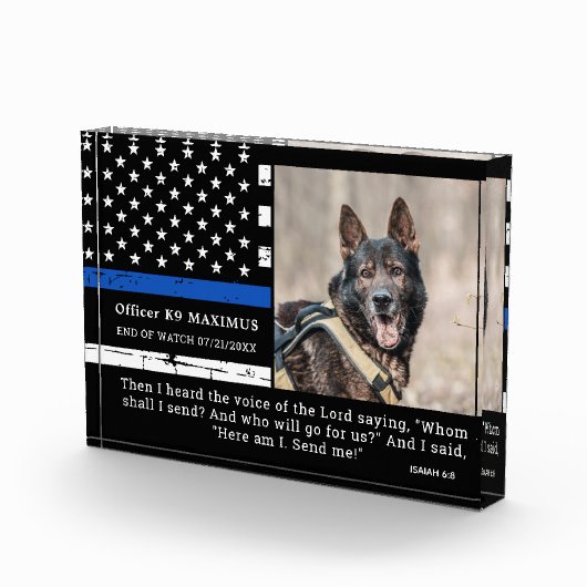 警察犬細いブルーライン将校K9メモリアル フォトブロック (右)