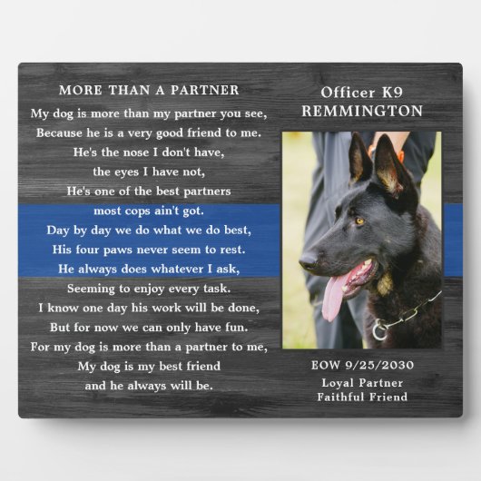 警察犬落ちた追悼警察官K9写真 フォトプラーク (正面)