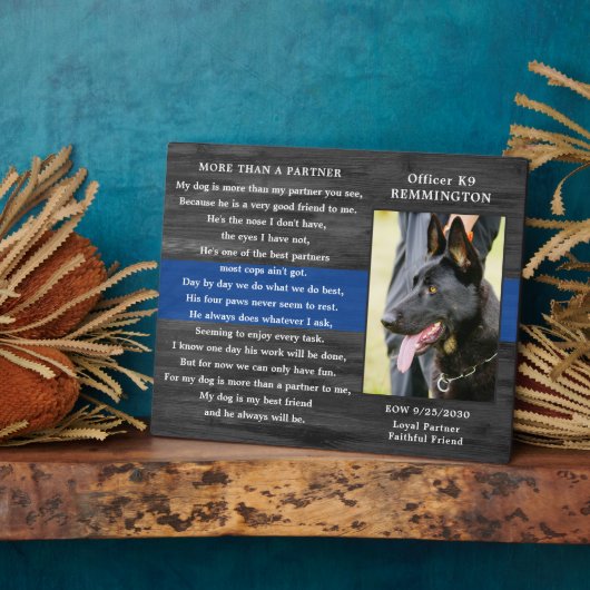 警察犬落ちた追悼警察官K9写真 フォトプラーク (側面)