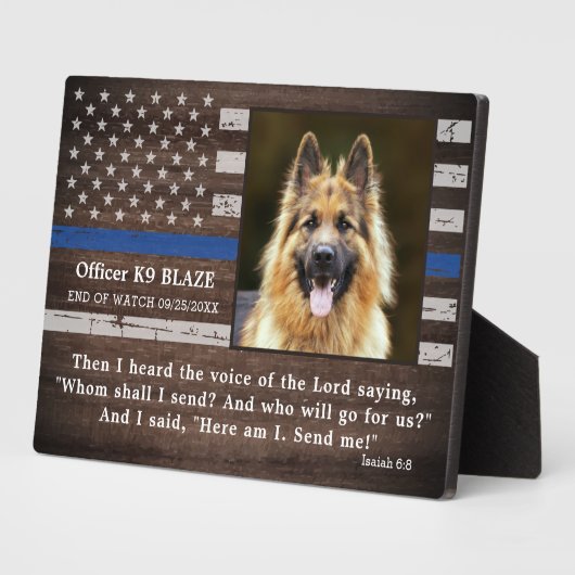 警察犬落ちた追悼警察官K9 フォトプラーク (側面)