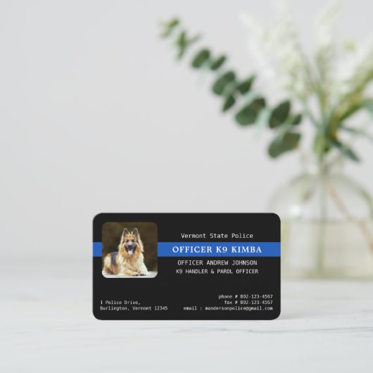 警察犬K9ユニットプレミアム薄いブルーライン 名刺 (スタンド正面)