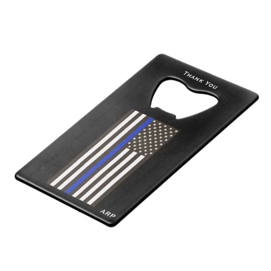 *~*警察白と黒の細い青い線のフラグ クレジットカード栓抜き (裏面アングル)