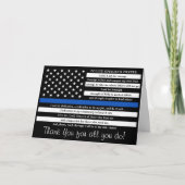 警察祈りの言葉法執行細いブルーライン サンキューカード (正面)