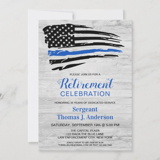 警察素朴職員Thin Blue Line退職 招待状 (正面)