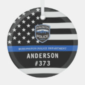 警察署カスタムのロゴブルー法執行部 ガラスオーナメント (正面)