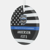 警察署カスタムのロゴブルー法執行部 ガラスオーナメント (正面左)