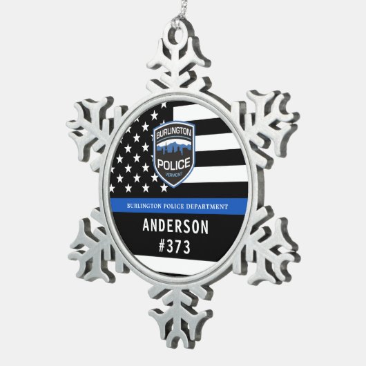 警察署カスタムのロゴブルー法執行部 スノーフレークピューターオーナメント (右)