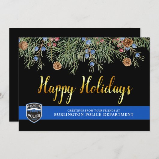 警察署クリスマスシンブルーライン幸せ シーズンカード (正面/裏面)