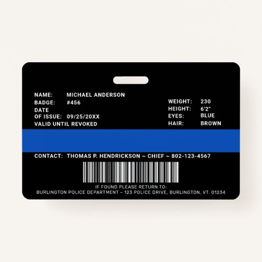 警察署パーソナライズされた写真担当役員ID バッジ (裏面)