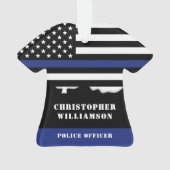 警察署パーソナライズされた員薄青ライン米国国旗 オーナメント (裏面)