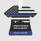警察署パーソナライズされた員薄青ライン米国国旗 オーナメント (正面)