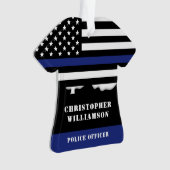 警察署パーソナライズされた員薄青ライン米国国旗 オーナメント (正面)