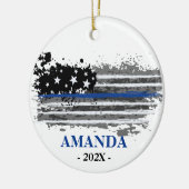 警察署国旗と写真クリスマス セラミックオーナメント (左)