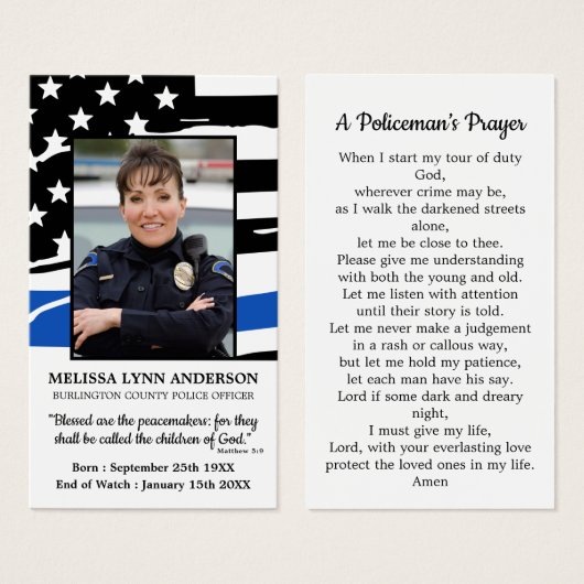 警察葬祈りの言葉カード落ちた士記念碑 (正面&裏面)