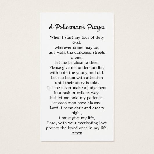 警察葬祈りの言葉カード落ちた士記念碑 (裏面)