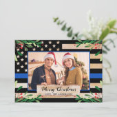 警察薄型ブルーラインアメリカ国旗のクリスマス シーズンカード (スタンド正面)
