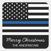 警察薄型ブルーラインアメリカ国旗のクリスマス スクエアシール