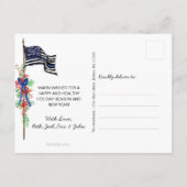 警察薄型ブルーラインアメリカ国旗のホリー追加の名前 シーズンポストカード (裏面)